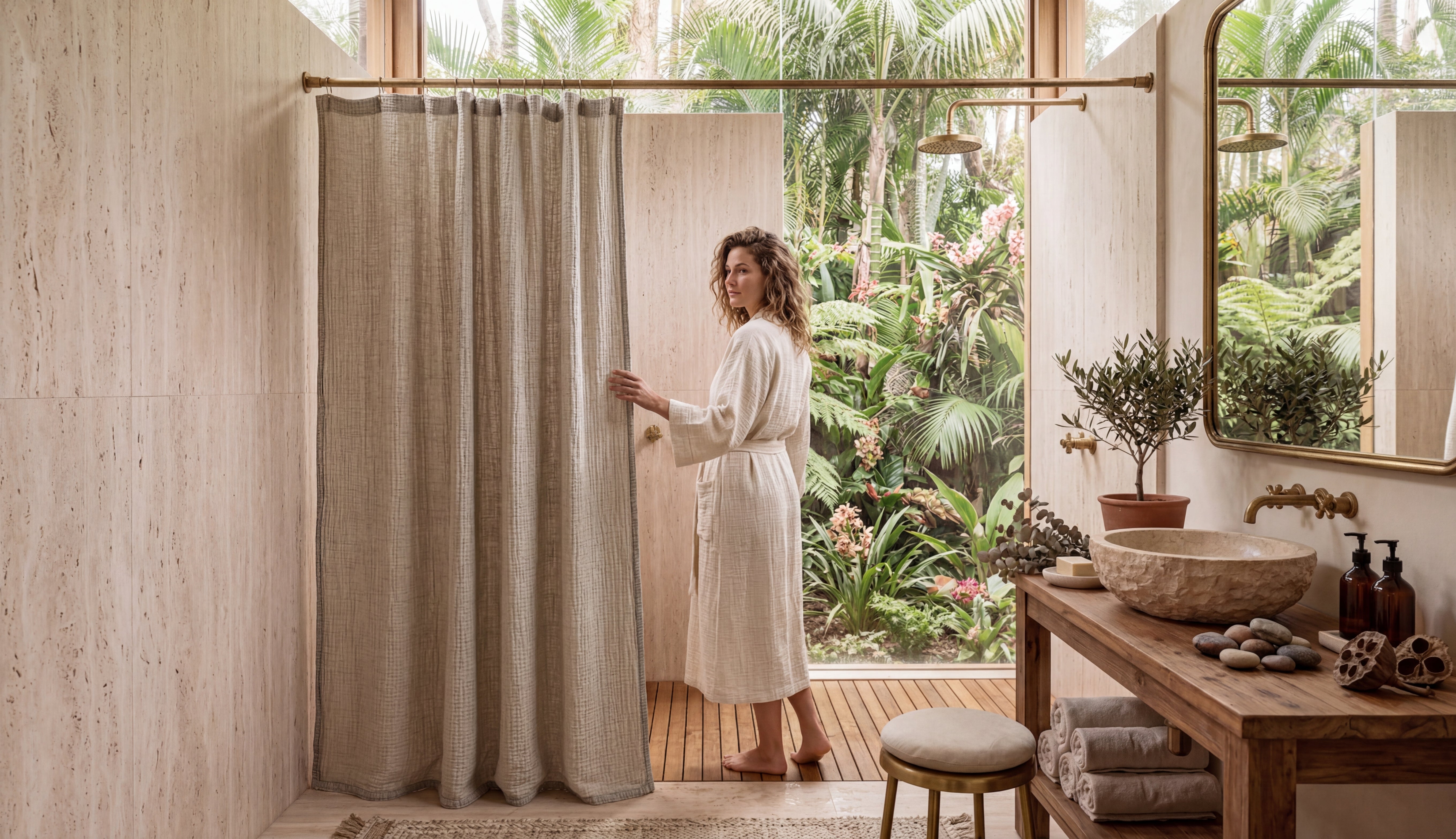 Cotton Gauze Shower Curtains