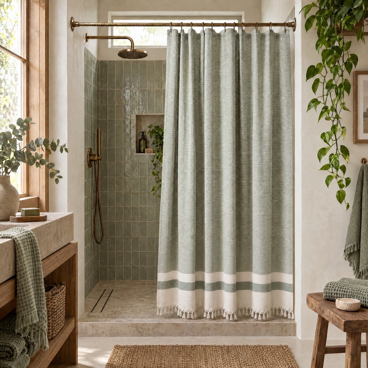 Pixel Turkish Cotton Shower Curtain